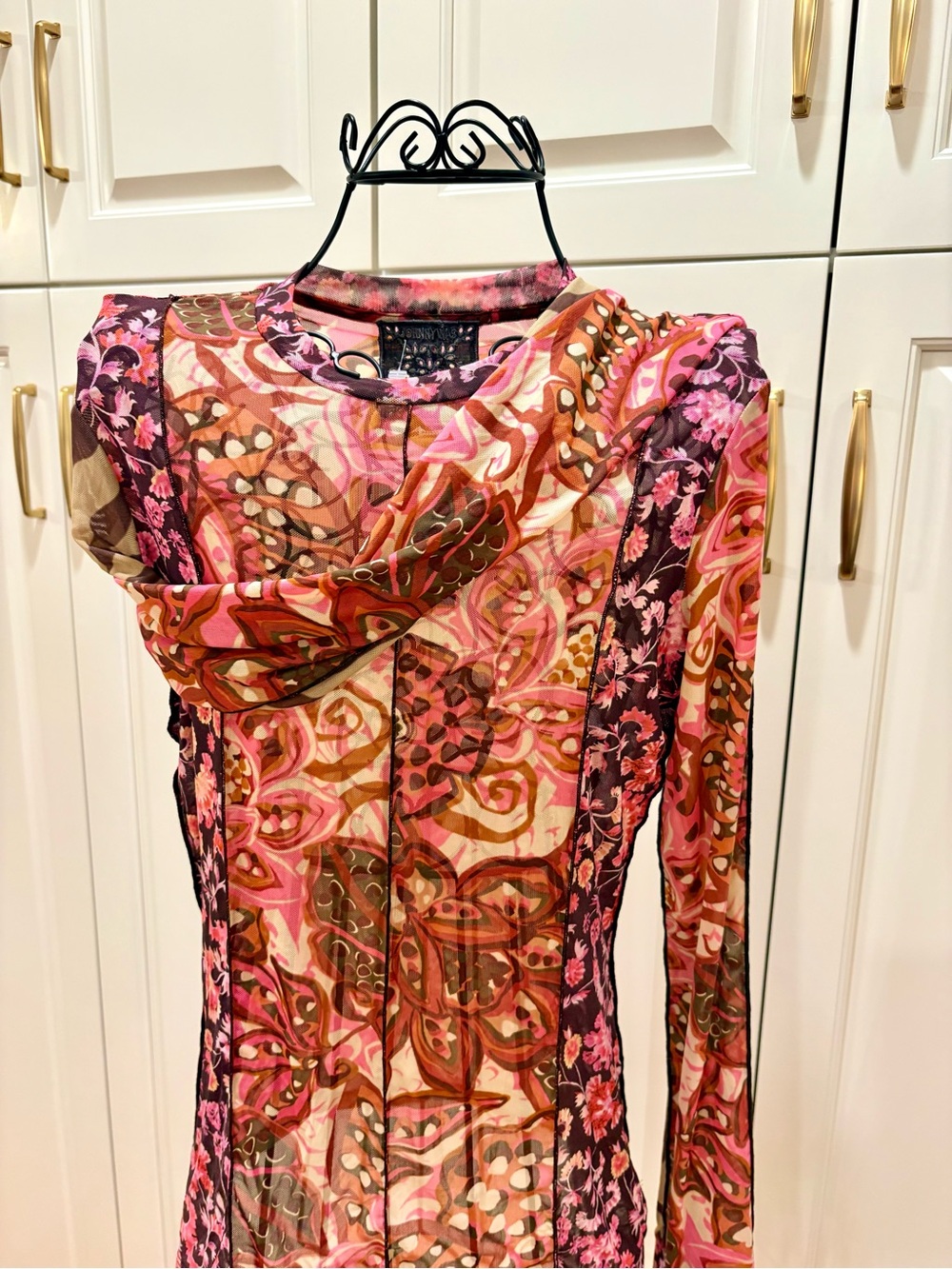 Johnny Was Pink Brown Floral Sheer Long-Sleeve Top - Picture 2 of 6
